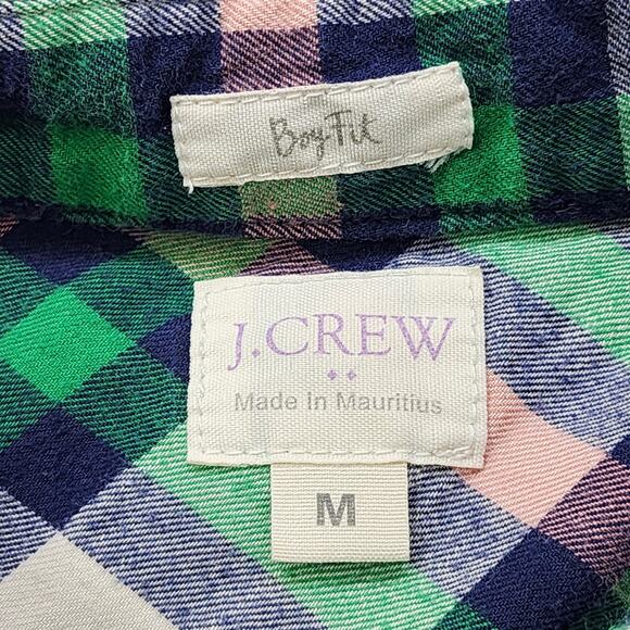 J.Crew Top Womens M Green Blue Pink Beige Plaid Boy Fit Long Sleeve Button Up - Picture 5 of 10